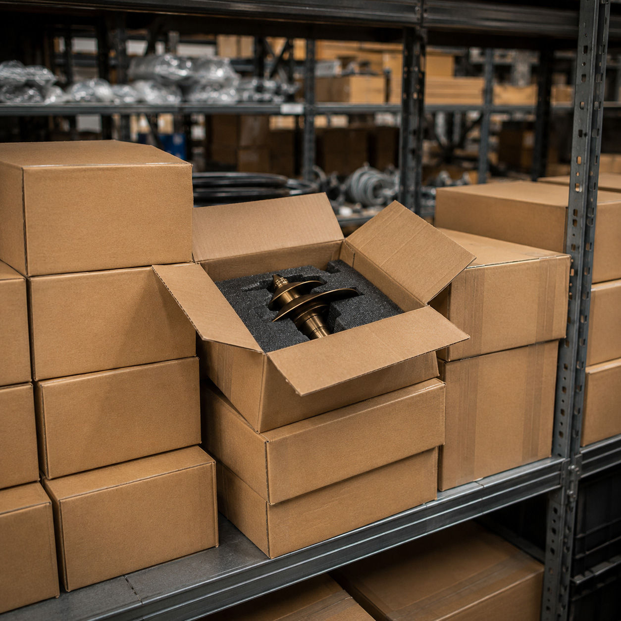 Boxed low voltage landscape lighting fixtures held in local distributor stock